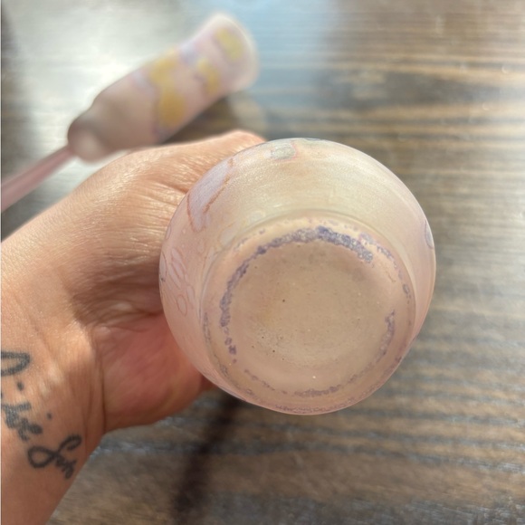 Vintage Hand Crafted Vase & Flute Glass Bundle |Pink, Yellow, Blue, Green Colors - Picture 4 of 7